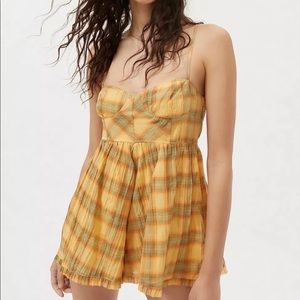 Urban Outfitters Lorelei Crinkle Cotton Romper Yellow